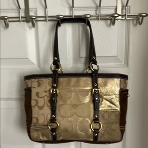 Coach Gold and Brown Signature Tote
